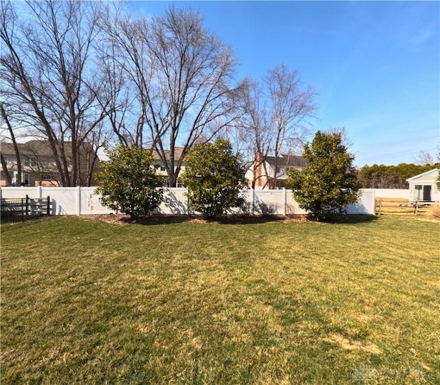 view of yard with a fenced backyard