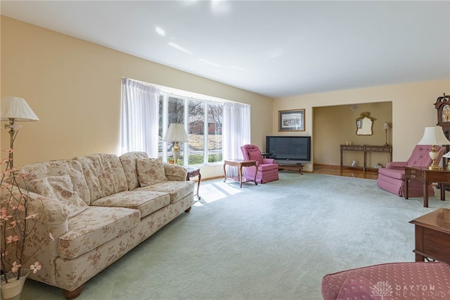 living area featuring carpet floors