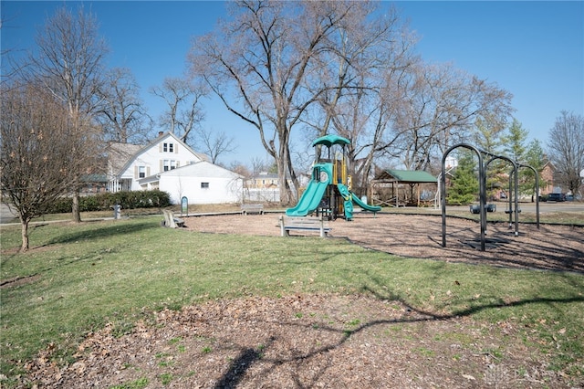 communal playground with a lawn