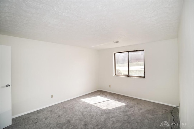 empty room featuring baseboards, a textured ceiling, and carpet