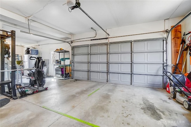 garage with a garage door opener