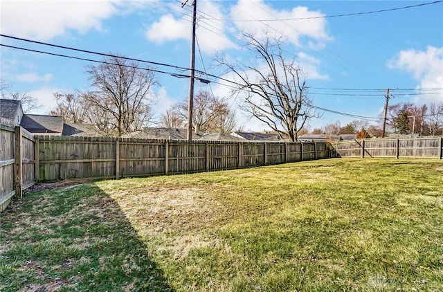 view of yard with a fenced backyard