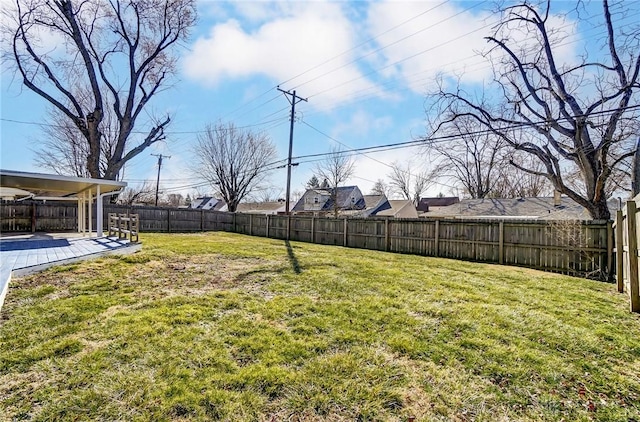 view of yard featuring a patio area and a fenced backyard