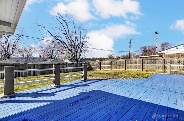 wooden terrace with a fenced backyard