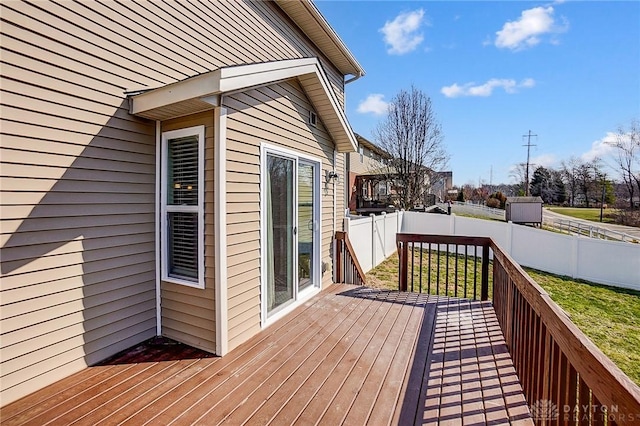 wooden deck featuring a fenced backyard