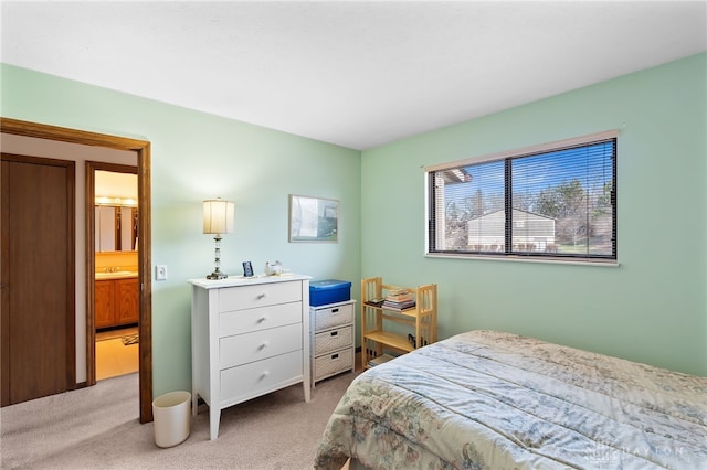 bedroom with light colored carpet