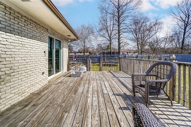 deck featuring a fenced backyard