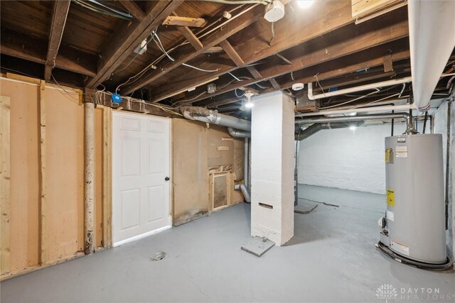 unfinished below grade area with gas water heater