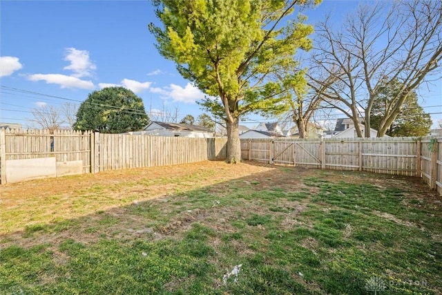 view of yard with a fenced backyard