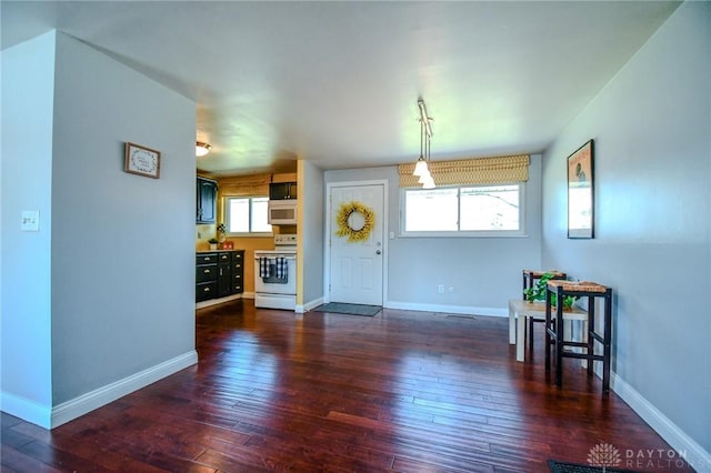 interior space featuring baseboards and dark wood finished floors