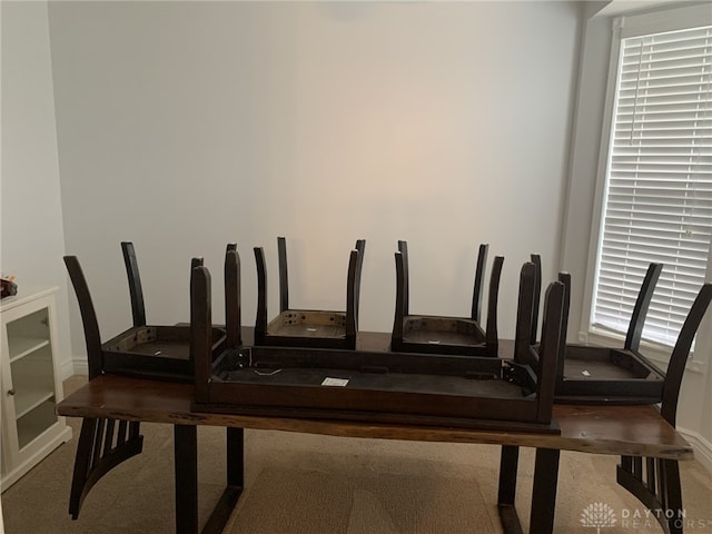 dining space featuring carpet flooring