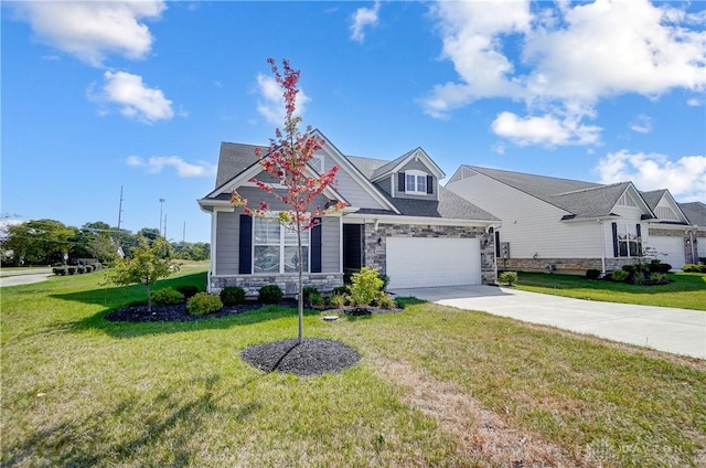 1002 Belfast Dr, Sugarcreek Township, OH 45440 - view of front of home with stone siding, an attached garage, concrete driveway, and a front yard