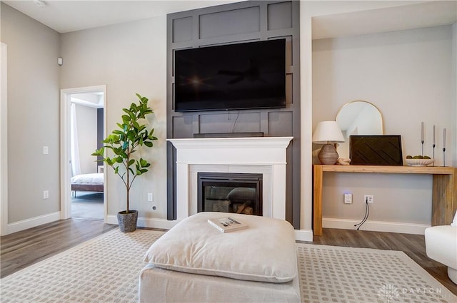 1002 Belfast Dr, Sugarcreek Township, OH 45440 - bedroom featuring a glass covered fireplace, wood finished floors, and baseboards