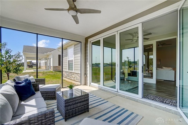 1002 Belfast Dr, Sugarcreek Township, OH 45440 - sunroom / solarium featuring ceiling fan
