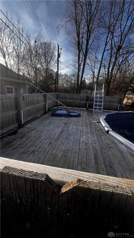 wooden deck featuring a fenced backyard