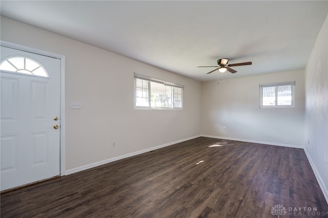 5027 Hackett Dr, Dayton, OH 45417 - foyer entrance featuring a ceiling fan, baseboards, and dark wood-type flooring
