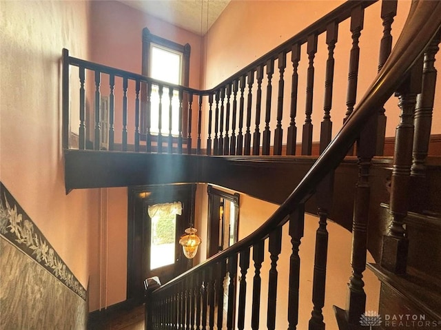 stairs with a high ceiling
