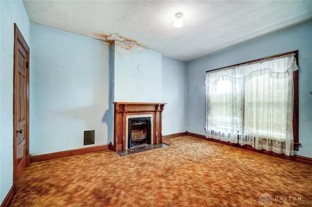 322 Hickory St, Dayton, OH 45410 - unfurnished living room featuring a fireplace with flush hearth, carpet, and baseboards