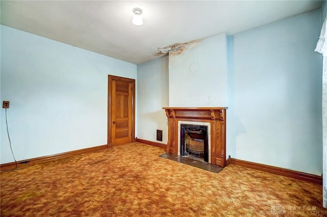 322 Hickory St, Dayton, OH 45410 - unfurnished living room with a fireplace with flush hearth, carpet, and baseboards