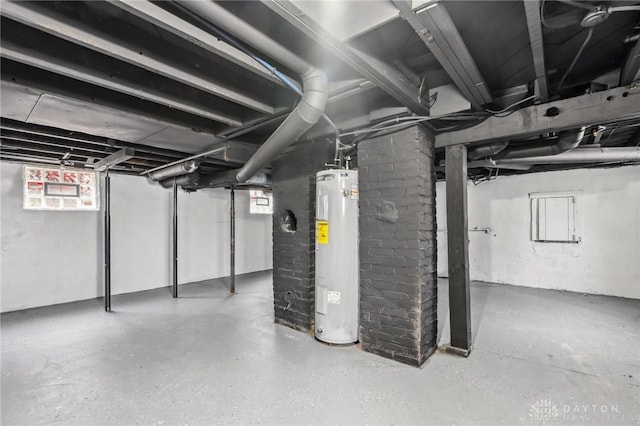 basement featuring water heater