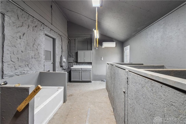 4385 N Hyland Ave, Dayton, OH 45424 - kitchen with a wall mounted AC and vaulted ceiling