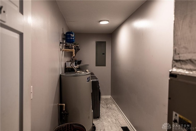 utilities featuring electric panel, water heater, and washer / clothes dryer