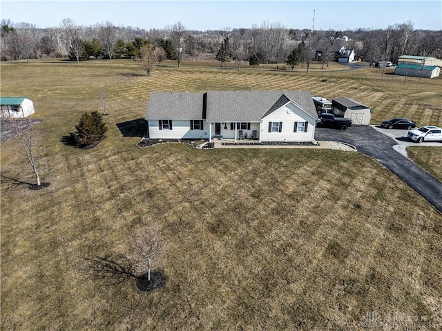 drone / aerial view with a rural view