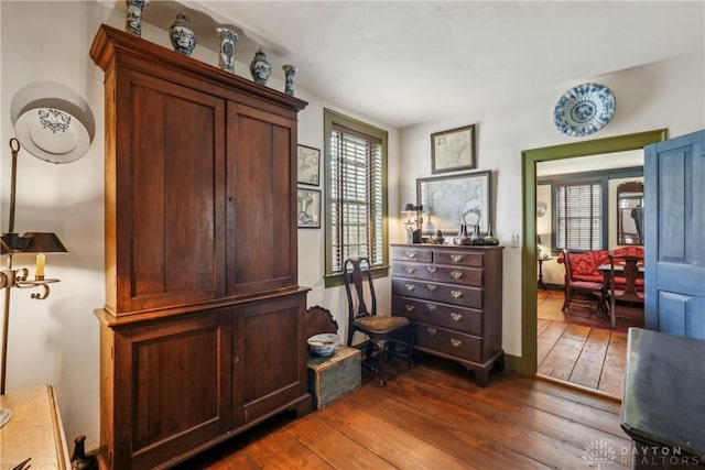 living area with dark wood-type flooring