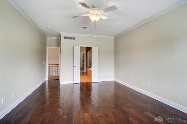1713 Country Corner Ln, Washington Twp, OH 45458 - unfurnished bedroom featuring crown molding, dark wood-style flooring, baseboards, and ceiling fan
