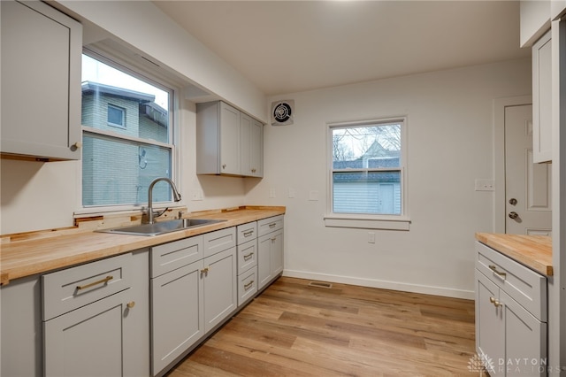 1711 Emerson Ave, Dayton, OH 45406 - kitchen with butcher block countertops, a sink, and light wood-type flooring
