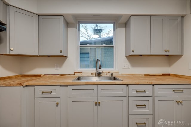 1711 Emerson Ave, Dayton, OH 45406 - kitchen featuring gray cabinets, a sink, and butcher block counters
