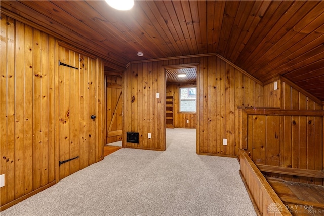 1711 Emerson Ave, Dayton, OH 45406 - additional living space with lofted ceiling, wooden walls, wooden ceiling, and carpet floors