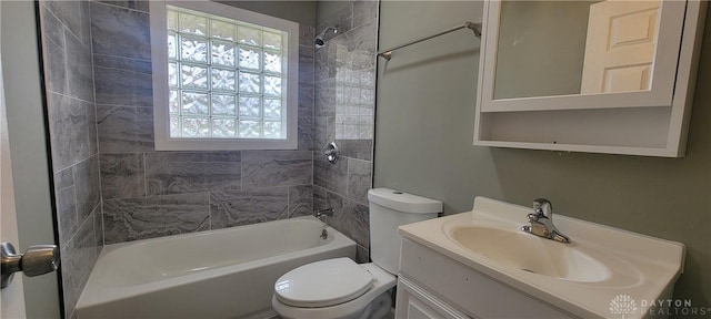full bath with toilet, shower / bath combination, and vanity