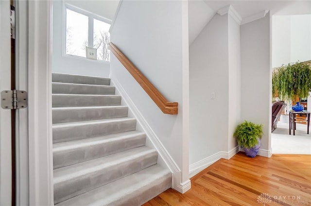 3558 Golden Fox Trl, Lebanon, OH 45036 - stairs with ornamental molding, wood finished floors, and baseboards