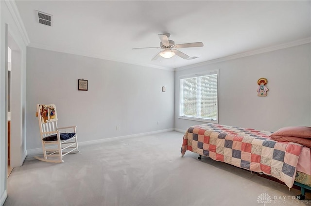 3558 Golden Fox Trl, Lebanon, OH 45036 - carpeted bedroom with ornamental molding, visible vents, and baseboards