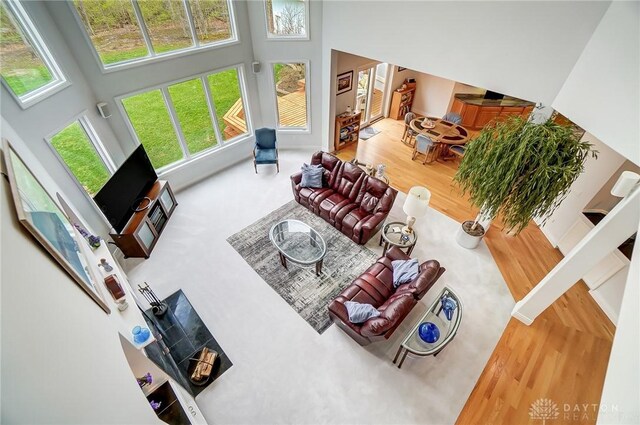 3558 Golden Fox Trl, Lebanon, OH 45036 - living area with wood finished floors and a towering ceiling
