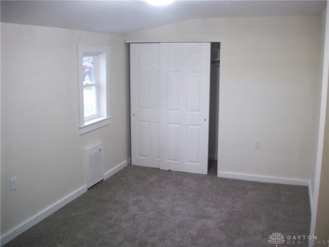 4 Verity St, Jamestown Vlg, OH 45335 - unfurnished bedroom featuring carpet floors, a closet, baseboards, and vaulted ceiling
