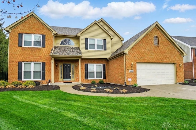 433 Vincent Ct, Middletown, OH 45042 - traditional-style home featuring brick siding, concrete driveway, a front lawn, and roof with shingles