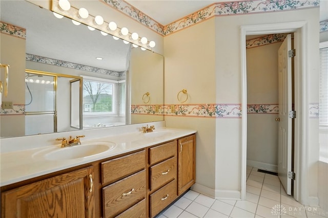 433 Vincent Ct, Middletown, OH 45042 - full bathroom featuring a stall shower, tile patterned flooring, and double vanity