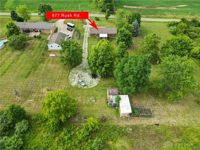 aerial view featuring a rural view