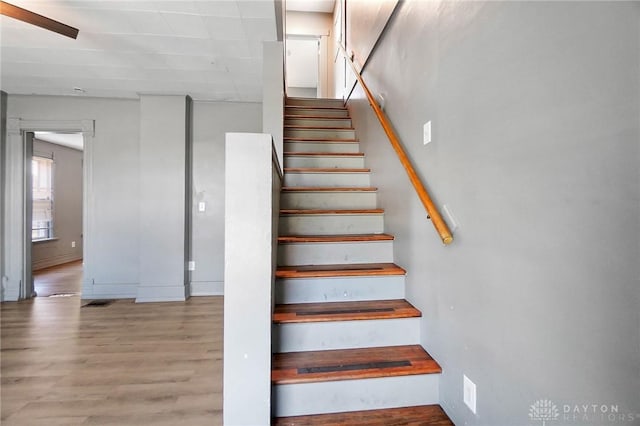 578 Wyoming St, Dayton, OH 45410 - stairs with baseboards and wood finished floors
