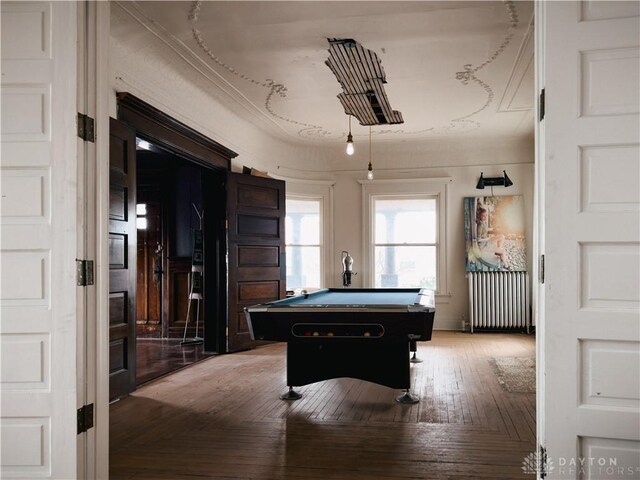 1400 E 3rd St, Dayton, OH 45403 - game room featuring radiator, hardwood / wood-style flooring, and pool table
