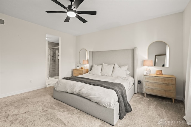 3059 Canvasback Ct, Franklin Twp, OH 45005 - bedroom with ensuite bathroom, a ceiling fan, visible vents, carpet floors, and baseboards