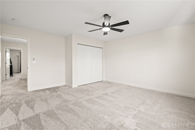 3059 Canvasback Ct, Franklin Twp, OH 45005 - unfurnished bedroom featuring a closet, baseboards, a ceiling fan, and light colored carpet