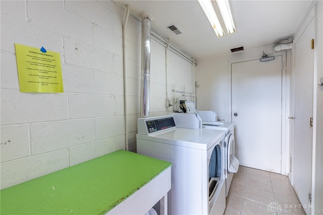 1739 Running Brook Trl Unit F, West Carrollton, OH 45449 - shared laundry featuring washer and clothes dryer, light tile patterned flooring, and concrete block wall