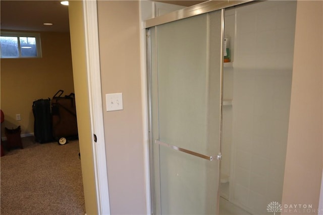 6376 Lander Ln, Dayton, OH 45459 - bathroom with a shower with shower door and recessed lighting