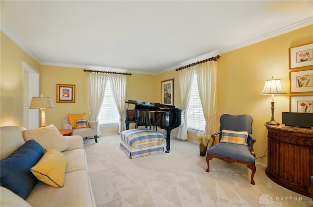 1458 Westwicke Pl, Washington Twp, OH 45459 - carpeted living area featuring baseboards, ornamental molding, and a healthy amount of sunlight