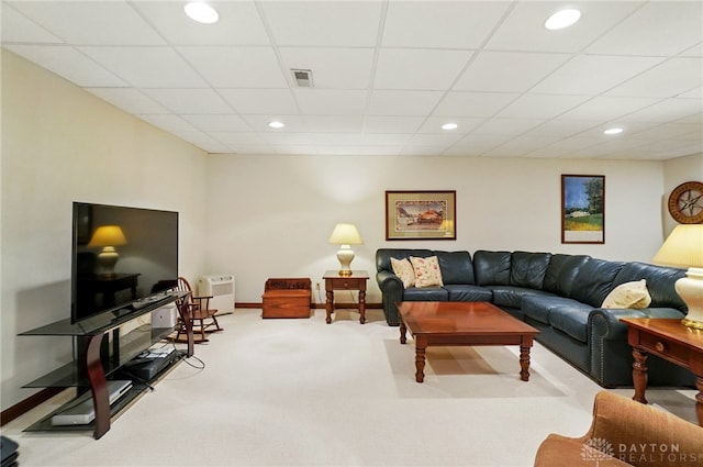1458 Westwicke Pl, Washington Twp, OH 45459 - carpeted living area with recessed lighting, visible vents, baseboards, and a drop ceiling