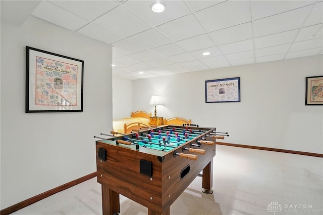 1458 Westwicke Pl, Washington Twp, OH 45459 - playroom featuring a paneled ceiling, baseboards, recessed lighting, and carpet flooring