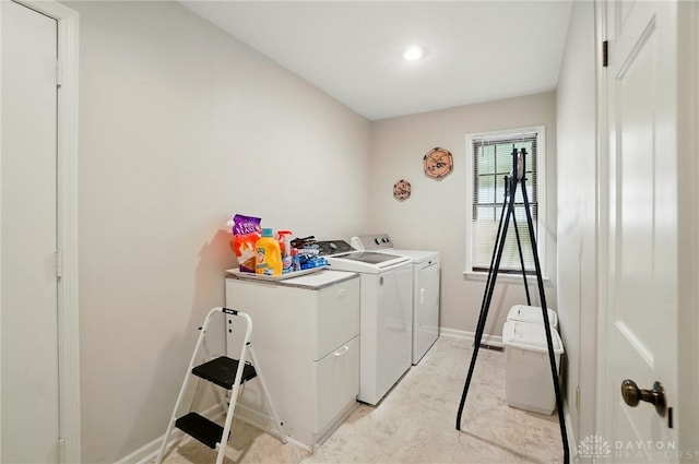 1458 Westwicke Pl, Washington Twp, OH 45459 - laundry room with baseboards, recessed lighting, separate washer and dryer, and laundry area